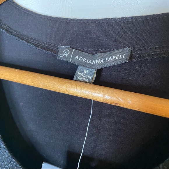 Adrianna Papell Black High Low Short Sleeve Embroidered Top Size Medium - Picture 6 of 8